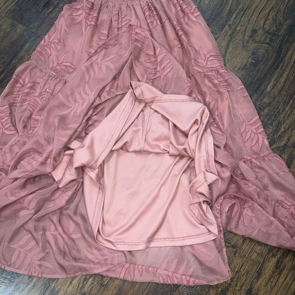 Baltic Born Dusty Rose Smocked Midi Dress Puff Sleeve Tiered Women's Size Small - Picture 9 of 9